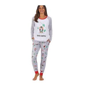 Cuddl Duds Womens Gray Snow Penguin Long Sleeve Pajamas 2 Pc Set Plus Sz XXL New